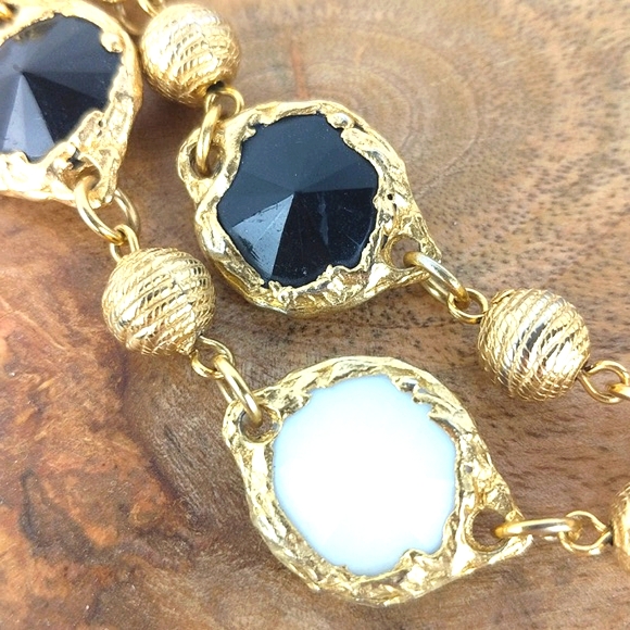 Black, White & Gold Beaded Matinee Necklace - Picture 4 of 5